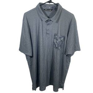 Travis Mathew Floral Pocket Polo Shirt Mens XXL Golf SS Gray Blue No Maps Hawaii